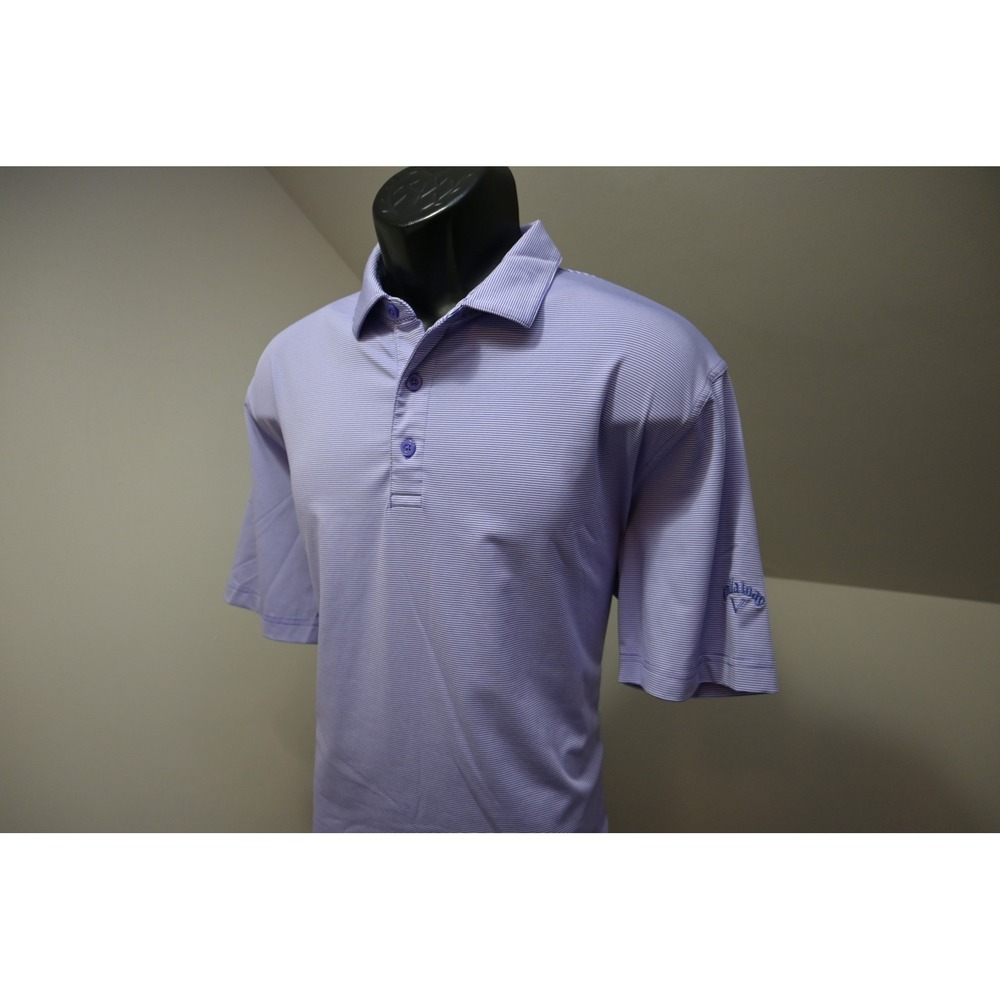 Callaway Polo Shirt Mens Large Purple Striped Opti-Dri Short Sleeve Excellent